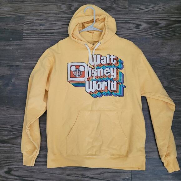 Disney Tops - Disney Parks Walt Disney World Hoodie Sweatshirt Size M Yellow Pockets Cotton